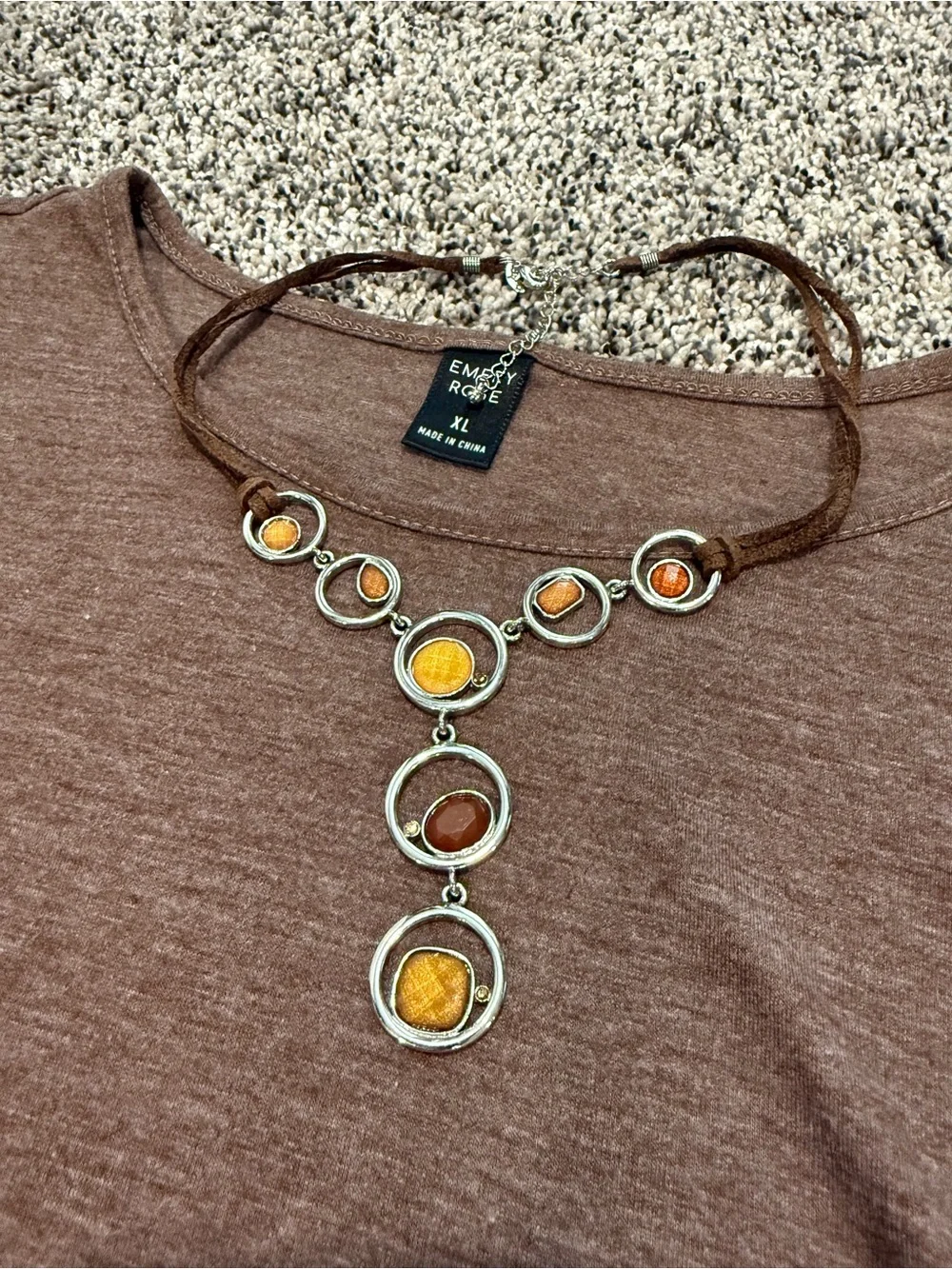 Brown and Amber Circle Link Necklace and Bracelet Set